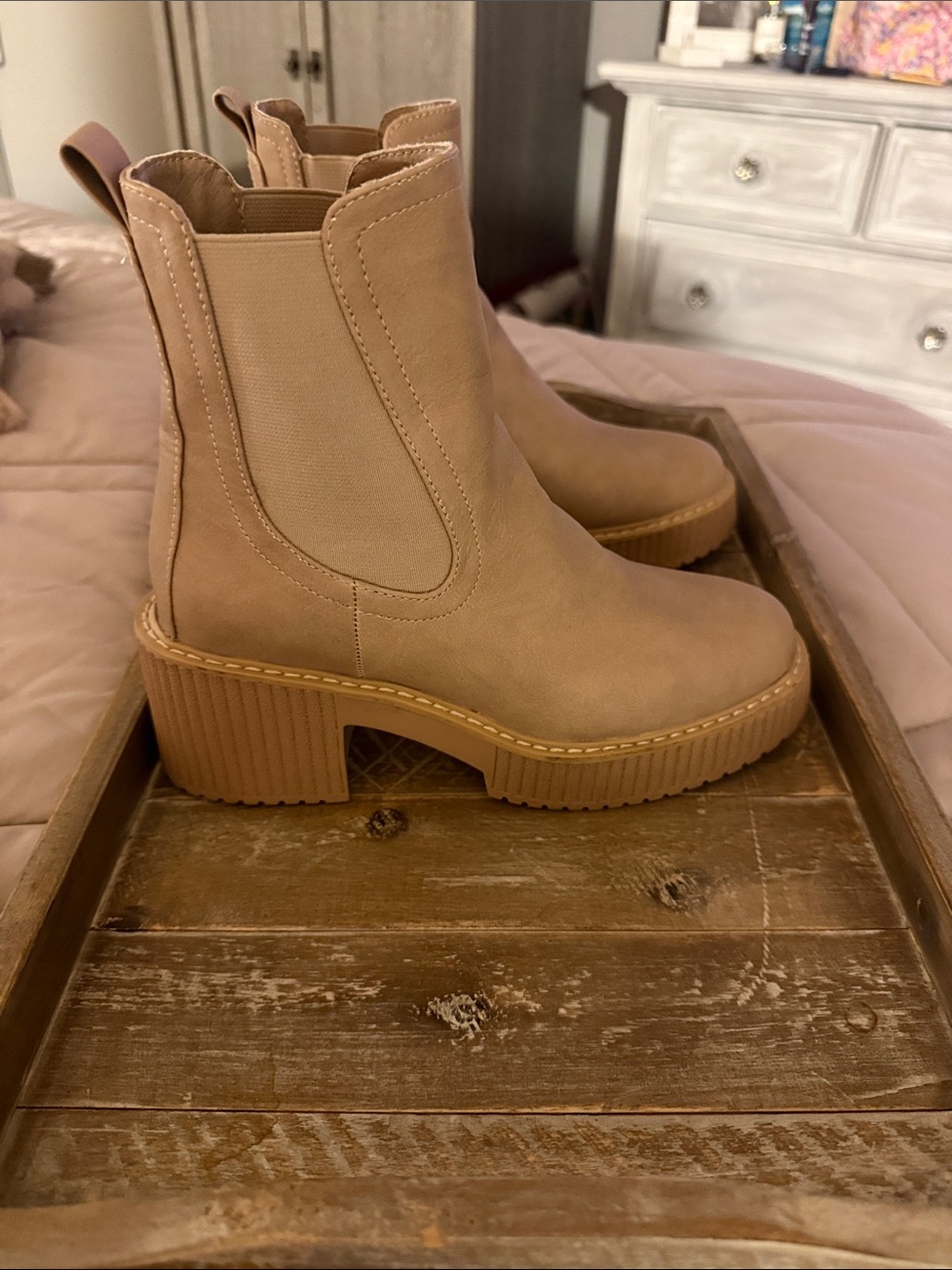Dolce Vita Taupe Platform Chelsea Booties